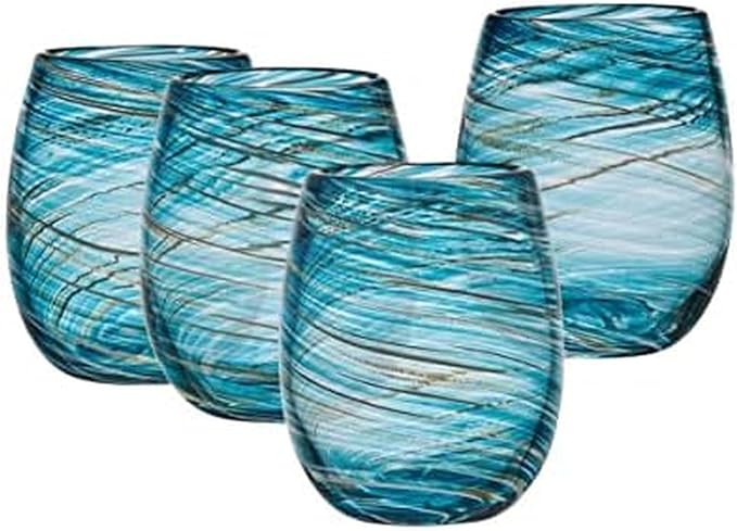 Mikasa Color Swirl Stemless Wine Glass, 4 Count (Pack of 1), Blue