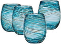 Mikasa Color Swirl Stemless Wine Glass, 4 Count (Pack of 1), Blue