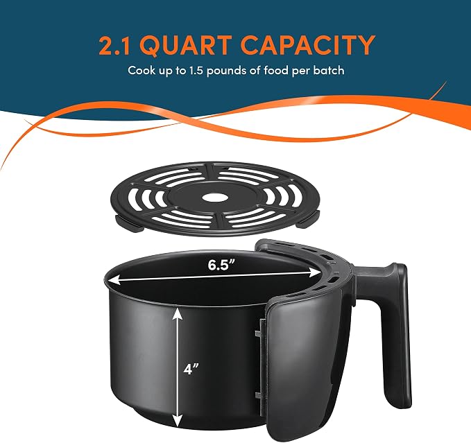 Elite Gourmet EAF-0201 Personal Compact Space Saving Electric Hot Air Fryer Oil-Less Healthy Cooker, Timer & Temperature Controls, 1000W, 2.1 Quart, Black