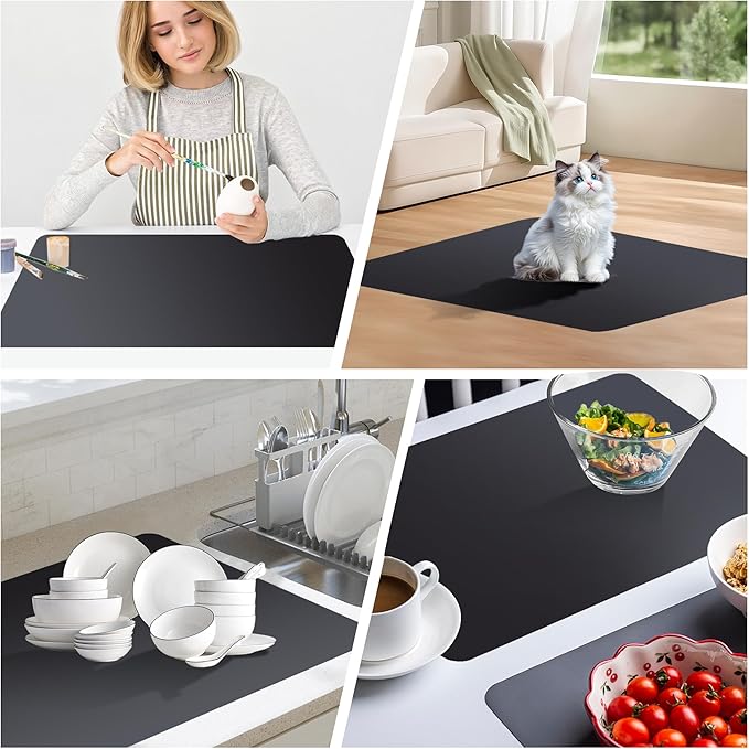 Kitchen Countertops Silicone Mat,36x24 Inch Heat Resistant Non-Slip Protector Mat,Cut-to-Fit Durable Drawers&Desks Liner, 1.5mm Thick Gray Shelf Liner