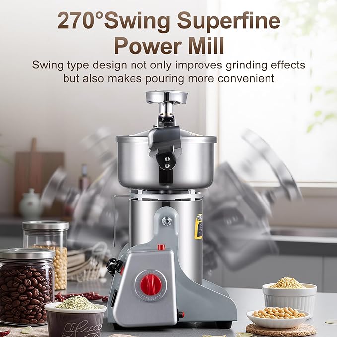 Grain Mill Grinder, 800g Electric Grain Mill for Flour, 3000W High-speed Wheat Grinder with Bottle-Cap Style Sealing Lid, 110V Commercial Powder Grinder for Dry Spice Bean Grains Coffee Pepper