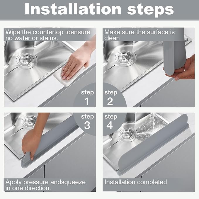 Silicone Sink Splash Guard – Extra-Long 19.3" Water Protector for Kitchen & Bathroom, No-Slip, Heat-Resistant, Dishwasher Safe (19.3 * 3.3 * 2in) (grey)