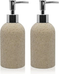 Hand Soap Dispenser for Bathroom and Kitchen Countertop, 10 oz Resin Soap and Lotion Dispensers Set with Plastic Rust Proof Pump, Boho Refillable Liquid Dish Soap Dispensers Bottle,Beige