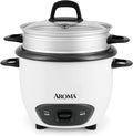 AROMA® Rice Cooker, 3-Cup (Uncooked) / 6-Cup (Cooked), Steamer, Small Rice Cooker, Oatmeal Cooker, Soup Maker, Auto Keep Warm, 1.5 Qt, White, ARC-743-1NG