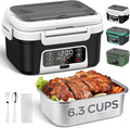 Cordless Electric Lunch Box, 6.3 Cup 100W Heated Lunch Box with 20000mAH Battery Powered for Self Heating, Including Fork Spoon and Insulated Bag for Men Women Adults, BPA Free(Black+White)