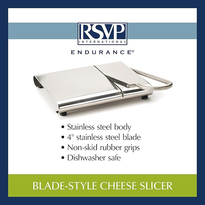 RSVP International Endurance Collection Cheese Slicer, Guillotine Style Sleek Modern Design, Stainless Steel Blade, Non-Skid Feet, Dishwasher Safe, 7x5.25" Base, 4" Blade