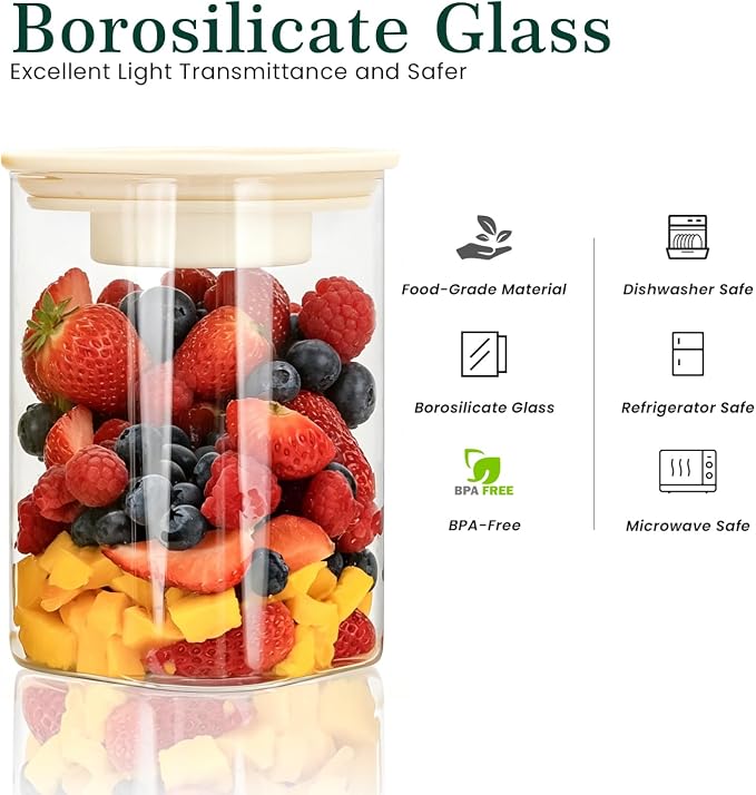 LIBWYS Glass Salad Jars with Lids Meal Prep, 34oz Larger Square Containers for Home Storage & Lunch, Built-In Leakproof Compartments, Wet/Dry Separation for Salad Dressing & Ingredients