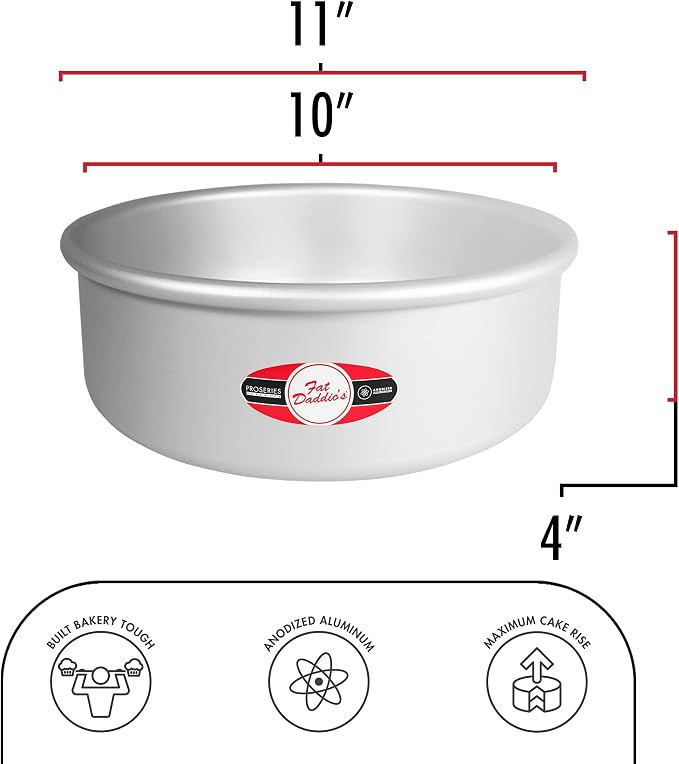 Fat Daddio's PRD-104 Round Cake Pan, 10 x 4 Inch, Silver
