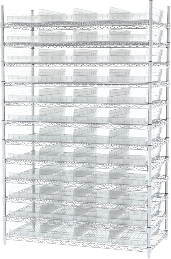 Akro-Mils 30174 Plastic Shelf Bins, Heavy Duty Storage Bins for Garage, Closet, and Drawer Organization, 24-Inch x 11-Inch x 4-Inch, Clear, 6-Pack