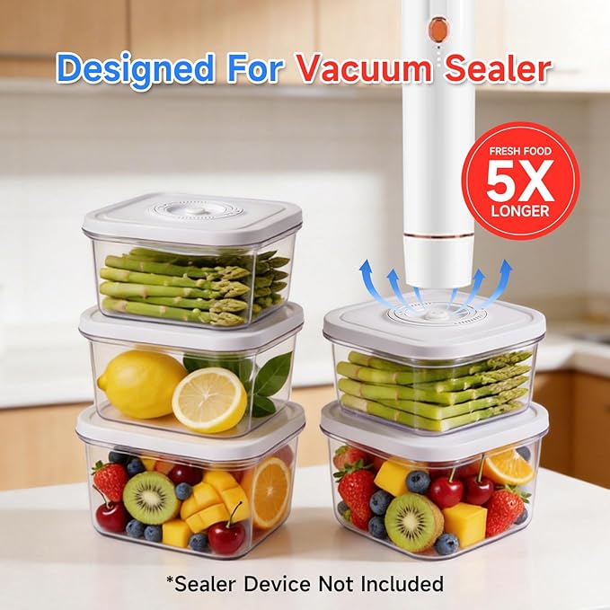 Vixino Vacuum Seal Containers, 3Pcs Reusable Food Storage Containers with Lids for Meal Prep and Freezer, BPA-Free，Microwave Safe，Leak-proof, Airtight (Vacuum Sealer Not Included)