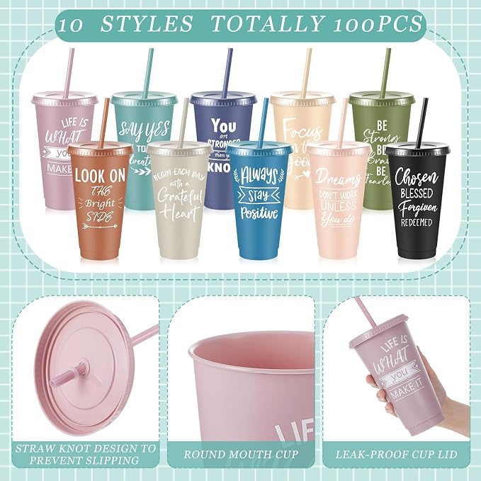 Uiifan 100 Pcs Inspirational Cups Bulk Appreciation Gifts for Employee Coworker Staff Team Thank You Gifts, Office Prizes for Adults Work Party Favors, Associates, Giveaways (Morandi Color)