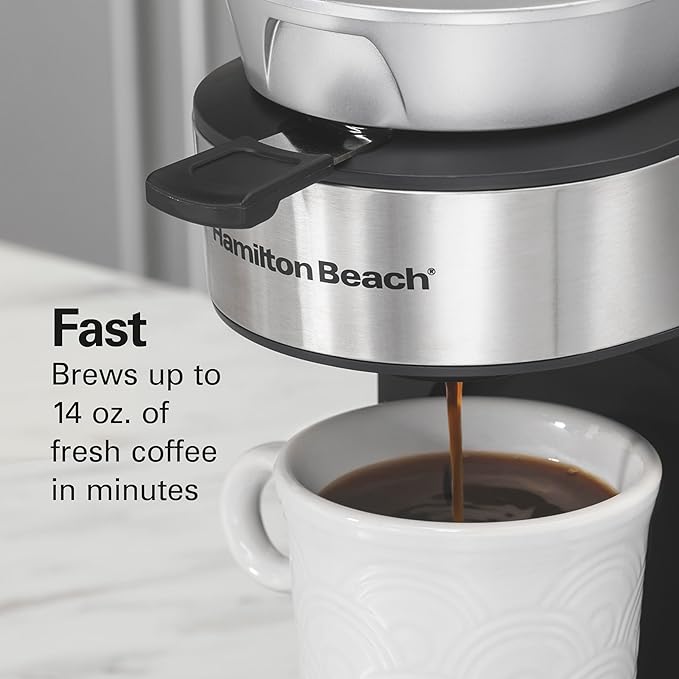 Hamilton Beach The Scoop Single Serve Coffee Maker & Fast Grounds Brewer for 8-14oz. Cups, Brews in Minutes, 40oz. Removable Reservoir, Stainless Steel (49987),Silver | 8-14oz. Cups | Brews in Minutes | 40oz. Removable Reservoir | Stainless Steel & Sil...