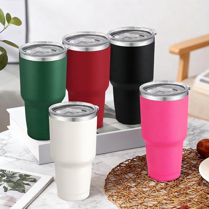 YOUKE OLA 12 Pack Insulated Tumbler 30oz Powder Coated Stainless Steel Double Wall Vacuum Travel Coffee Tumbler Cup with Lid and Straw for DIY Gift (Mixed Colors)