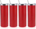 Volhoply 4 Pack Skinny Tumblers with Lid and Straw, 20oz Stainless Steel Straight Tumbler Bulk, Vacuum Insulated Coffee Mug for Home, Office, Travel, DIY (Red,4 Pack)