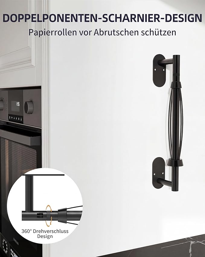 Paper Towel Holder Under Cabinet, Self Adhesive or Wall Mount for Kitchen Bathroom, Stainless Steel Paper Towel Holders with Damping Effect, Single Hand Operable (Matte Black)