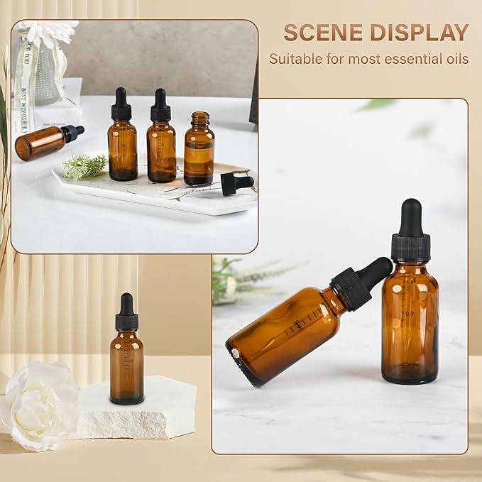 NOOEEISS 6 Pcs 1oz Amber Glass Eye Dropper Bottle, Tincture Bottles With Leak-Proof Design, Stronger Suction for All Kinds of Mixed Liquids
