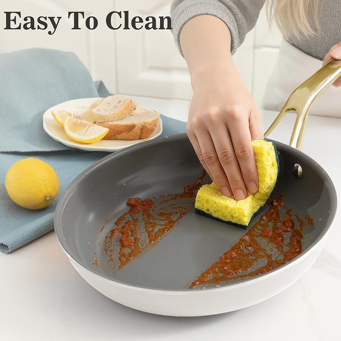 10-Piece White Ceramic Nonstick Cookware Set, Pots and Pans with Glass Lids & Anti-Scald Handles, Non-Toxic PFAS Free, Dishwasher & Oven Safe up to 480°F, Induction & All Stoves Ready