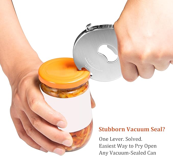 Uinxan Jar Bottle Can Opener for Seniors Arthritis Weak Hands-Easy Twist Off Small Caps (0.6"-2.7"), Pop Top & Pull Tab Seals,Patent Unique Portable Multifunction Gadget for Elderly/Women/Men (Silver)