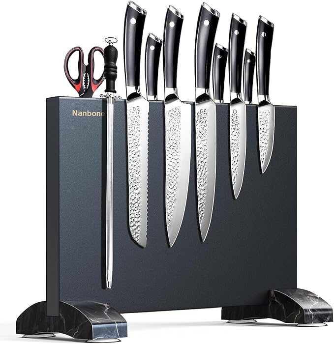 Black Magnetic Knife Block Stand Without Knives Black Double Sided Magnetic Knife Holder Rack for Kitchen Counter Stainless Steel Knife Magnetic Strip Display Stand Storage Organizer