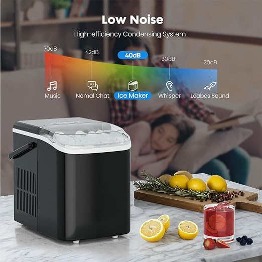 OLIXIS Ice Maker Machine with Handle,26lbs in 24 Hours,9 Cubes in 6 Mins,Auto-Cleaning Portable Ice Maker with Basket and Scoop, Countertop for Home, Kitchen, Camping, RV, Bright Black