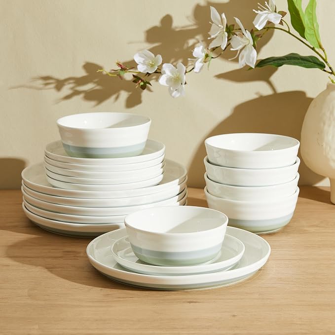 Sweese Plates and Bowls Sets,18 Pieces Modern Porcelain Dinnerware Set for 6 Handcrafted Uniqe Dinner Set Ceramic Dishware Dishes Microwave and Dishwasher Safe, Blue & Green