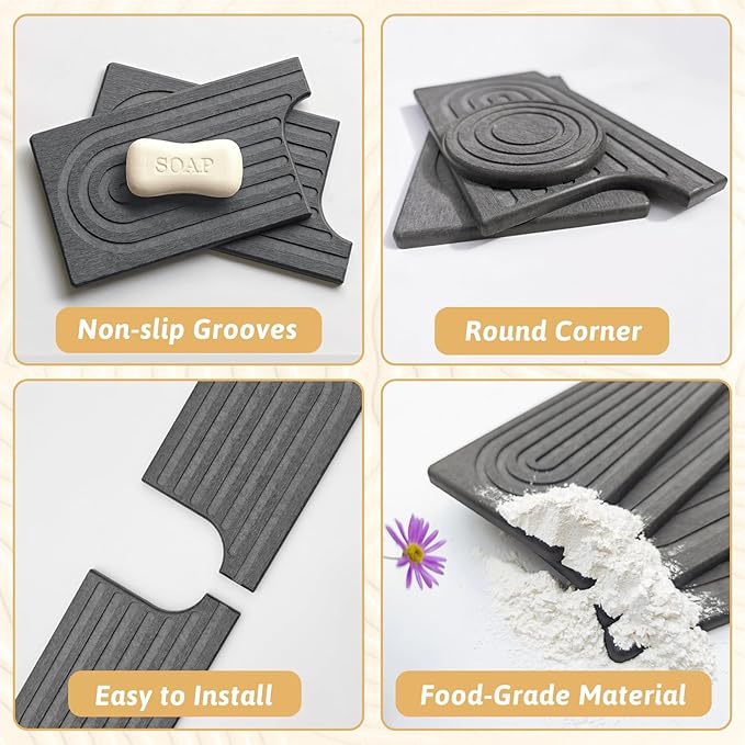 Kitchen Faucet Absorbent Mat with U-Shape Hole, 16" Diatomaceous Earth Splash Guard for Sink Faucet, Aesthetic Water Absorbing Stone Tray Draining Mat for Modern Home, Gift for Girlfriend, Dark Grey