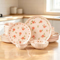 24-Piece Dinnerware Set for 6, Ceramic Plates and Bowls Sets, Microwave & Dishwasher Safe Dish Sets for Daily Use & Gifting, with Spring Peach Blossom Pattern