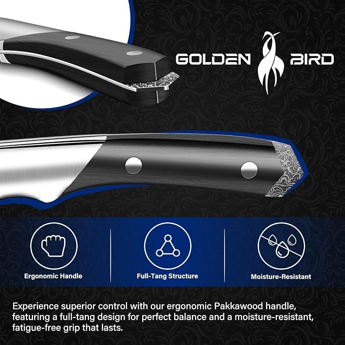 Golden Bird 6 inch Kitchen Utility knife, Japanes VG10 Damascus Steel Chef Knives with Wooden Handle, Small Paring Knife for Fruit and Vegetable, Ideal Gift