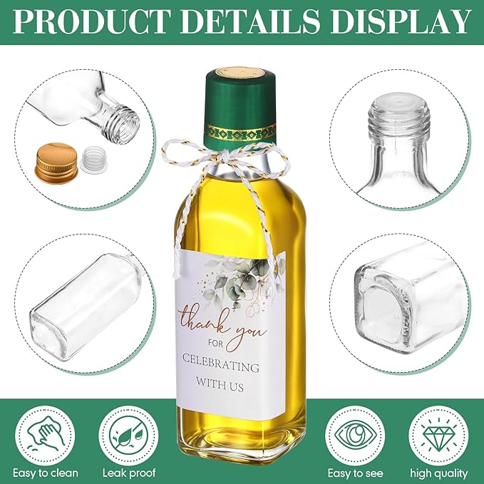 Reallnaive 20 Pack 3 oz Mini Glass Olive Oil Bottles Set, Homemade Wedding Sauce Gift Bottles Leakproof Screw Cap, Thank You Wedding Stickers for Storing Oil Honey Bridal Baby Shower Favors (Green)