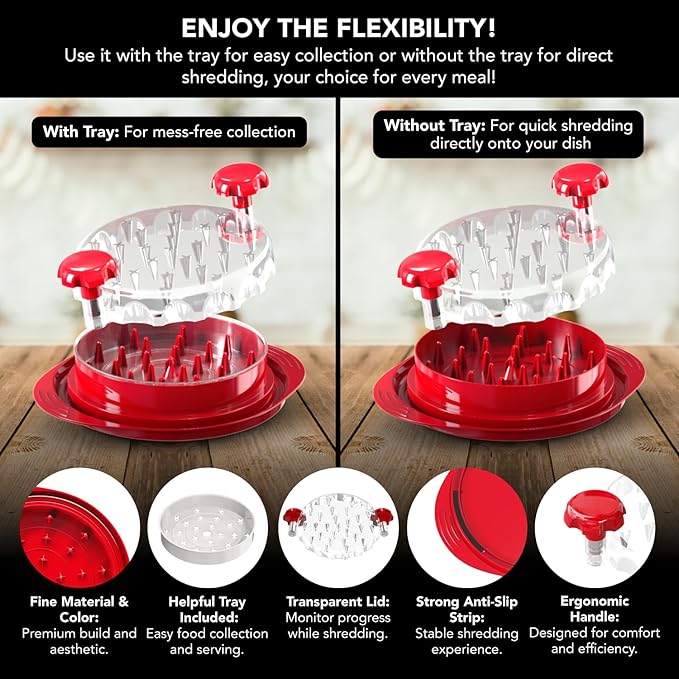 Chicken Shredder with Tray – Fast & Easy Meat Shredder for Pulled Chicken, Pork or Beef – BPA-Free, Anti-Slip Base, Dishwasher Safe – Manual BBQ Gadget – Designed in USA – Cozy Kitchen
