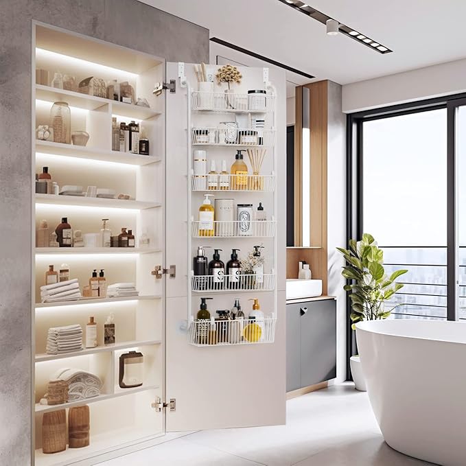 Delamu Bathroom and Kitchen Organizers and Storage, Under Sink Organizers and Storage White - Over the Door Pantry Organizer White