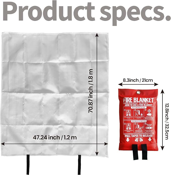 Fire Blanket, 47" x 71",Fiberglass Fire Blanket for Camping and Fire Fighting Shelters