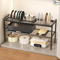 Mustorn Pots and Pans Organizer Under Cabinet, Expandable 2 Tier Under Sink Organizers and Storage Adjustable Height Kitchen Pot and Pan Lid Holder Rack with 12 Dividers Under Cabinet Shelf(Black)