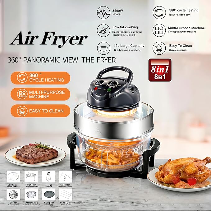 20L 8-in-1 Turbine light wave oven，glass air fryer, 360 ° circulating heating, high-precision glass body, healthy kitchen baking, toaster, broiler, toaster, steamer, and grill (8)