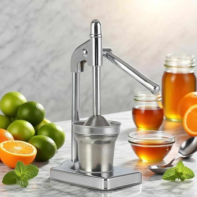 Cast Iron Juicer Hand Press, Heavy Duty Countertop Lime Citrus Crush, Self-Weighted Pressure Rod, Professional Heavy Duty Hand Press with Non Skid Cup Base for Home and Kitchen