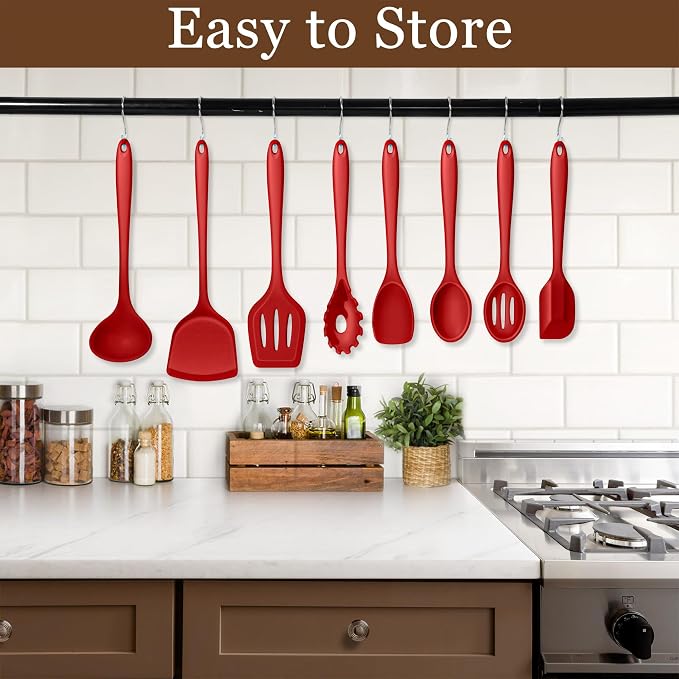 LIANYU 6QT Stock Pot with Cooking Utensils, 6 Quart Stainless Steel Soup Pasta Boiling Pot, Silicone Kitchen Utensils Set with Holder, Dishwasher Safe