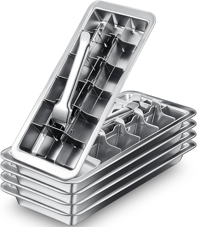 Yaocom 5 Pcs 18 Slot Stainless Steel Ice Cube Maker and Tray Ice Cube Tray for Bars Kitchens Levers Remove Cubes Easy Removal Metal Food Grade Freezer Molds for Food Juice Dishwasher Safe