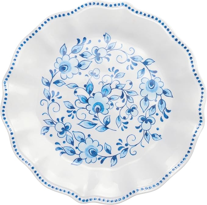 UPware 12 Piece Blue and White Floral Melamine Dinnerware Sets, Outdoor Dishes Set, Plates and Bowls Sets, Service for 4, Blue