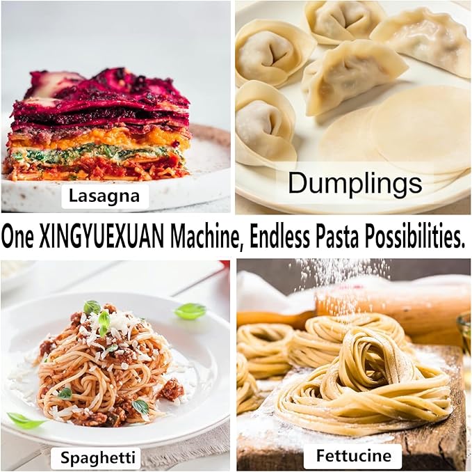 XINGYUEXUAN Pasta Maker Machine, Stainless Steel Manual Noodle Maker with 2mm & 4mm Cutters, Hand Crank for Homemade Spaghetti, Fettuccine, Lasagna & Dumpling