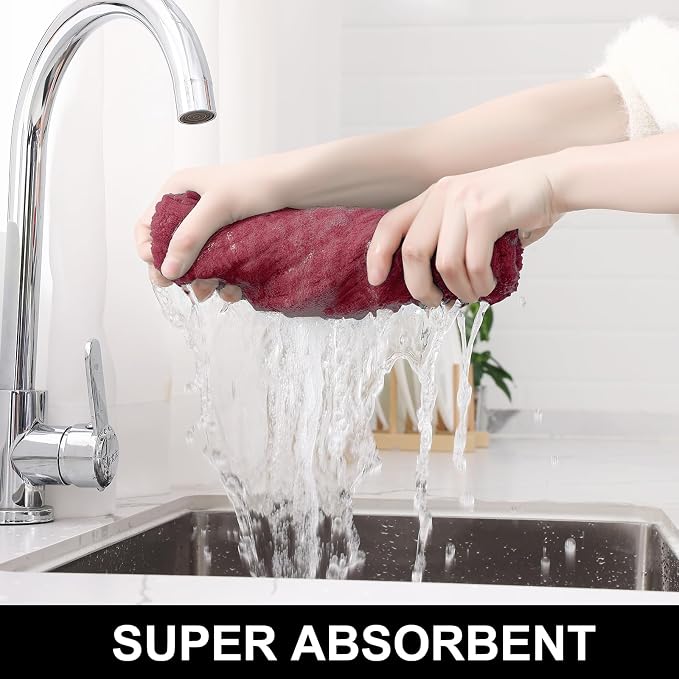 Homaxy Premium Cotton Kitchen Towels 16"x 28", Large Natural Ring Spun 390 GSM Dish Towels, Super Absorbent Terry Kitchen Hand Towels, Soft Tea Towels with Hanging Loop, Pure Red Check Design, 4 Pack