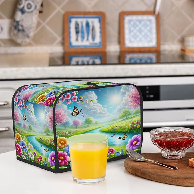 Spring Flower View 2 Slice Toaster Cover Dust And Fingerprint Bread Maker Cover Bakeware Protector Washable Appliance Covers Kitchen Accessories For Home Kitchen Women Gift