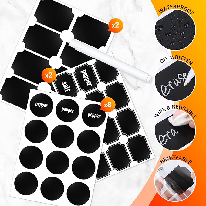 Segarty Glass Spice Jars, 3 Pack 10oz Large Spice Jar with Labels, Spice Container with Adjustable Shaker Lids, Salt Pepper Shakers Set Seasoning Bottles with 136 Stickers, 1 Chalk Marker and 1 Brush