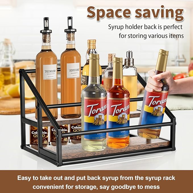 YQBRAO 2-Tier Coffee Syrup Organizer - 8 Bottle Rack for Coffee Bar, Kitchen Station - Stand and Holder for Syrup, Wine, Dressing