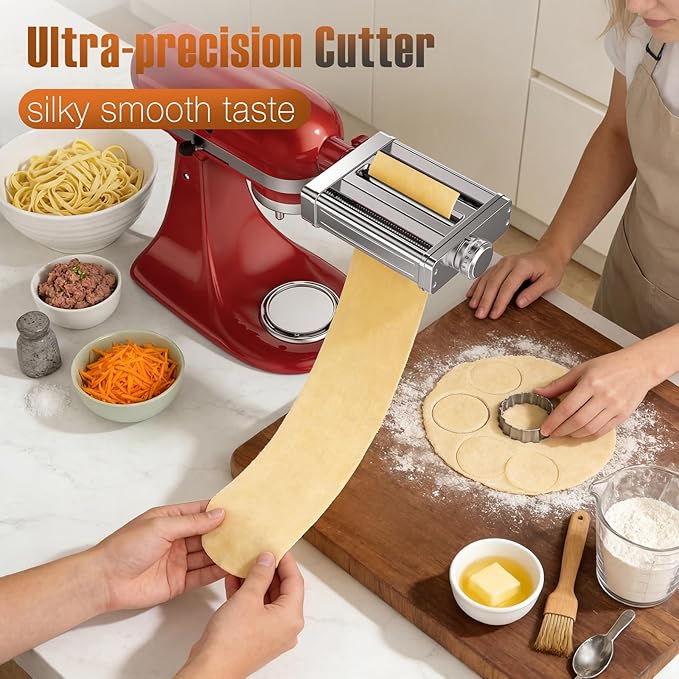 All Stainless Steel Pasta Maker Attachment 3 in 1 for KitchenAid Stand Mixer Included Pasta Sheet Roller, Spaghetti Cutter, Fettuccine Cutter Maker Accessories with 8 Thickness Settings by Fedowal