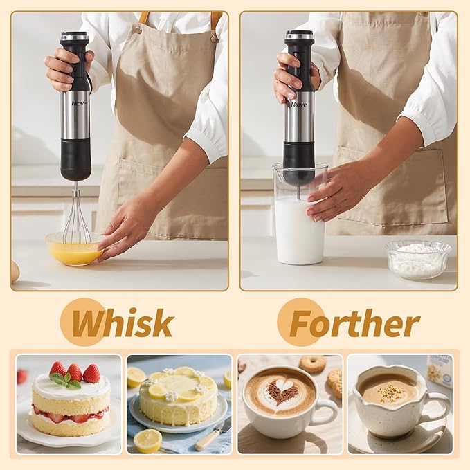 Nkove Immersion Blender Handheld Corded Hand Blenders 5 in 1 Set 800W, Stainless Steel Stick Blender Turbo Mode with 600 ml Mixing Beaker with Lid, 400 ml Chopper, Whisk, Milk Frother, BPA-Free