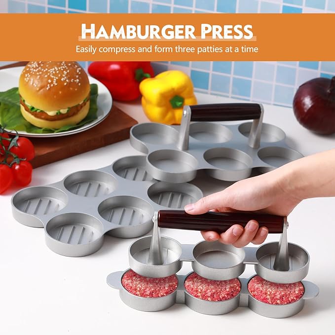 Teenyyou 2 Pack Mini Burger Press Patty Maker, 6 Slot & 3 Slot Meat Sausage Mold, Small Burger Maker for Barbecue Picnic Camping Grilling Outdoor Cooking