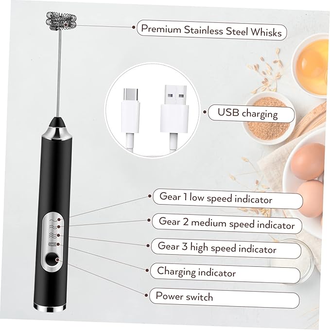 Alipis Milk Frother Electric Cappuccino Maker Handheld Mixer for Matcha Latte Speeds Usb Charging