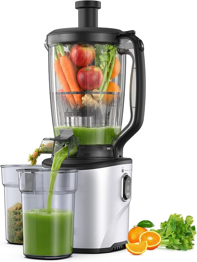 Cold Press Juicer 2026 Upgrade 6.5" Wide Feed Chute Masticating Juicer | 2.95L Large Capacity Slow Juicer for Whole Fruits & Vegetables, High Juice Yield, Easy Clean, BPA Free for Family