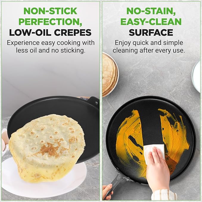 NutriChef 12 Inch Crepe Pan Non Stick, Ideal for Pancakes, Dosa, Chapati & Tortillas, Hard-Anodized, Dishwasher Safe