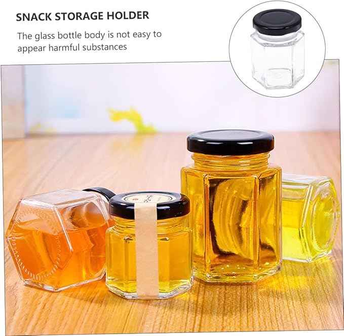 Abaodam Hexagonal Glass Food Storage Jars 380ml, Airtight Kitchen Grain and Snack Seal Containers with Lids, 10pcs Set for Pantry Organization and Meal Prep